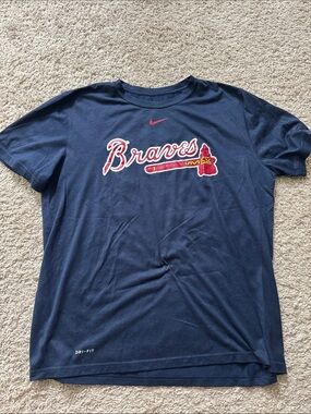Nike DriFit Navy Atlanta Braves Short Sleeve Tee with Red Accent